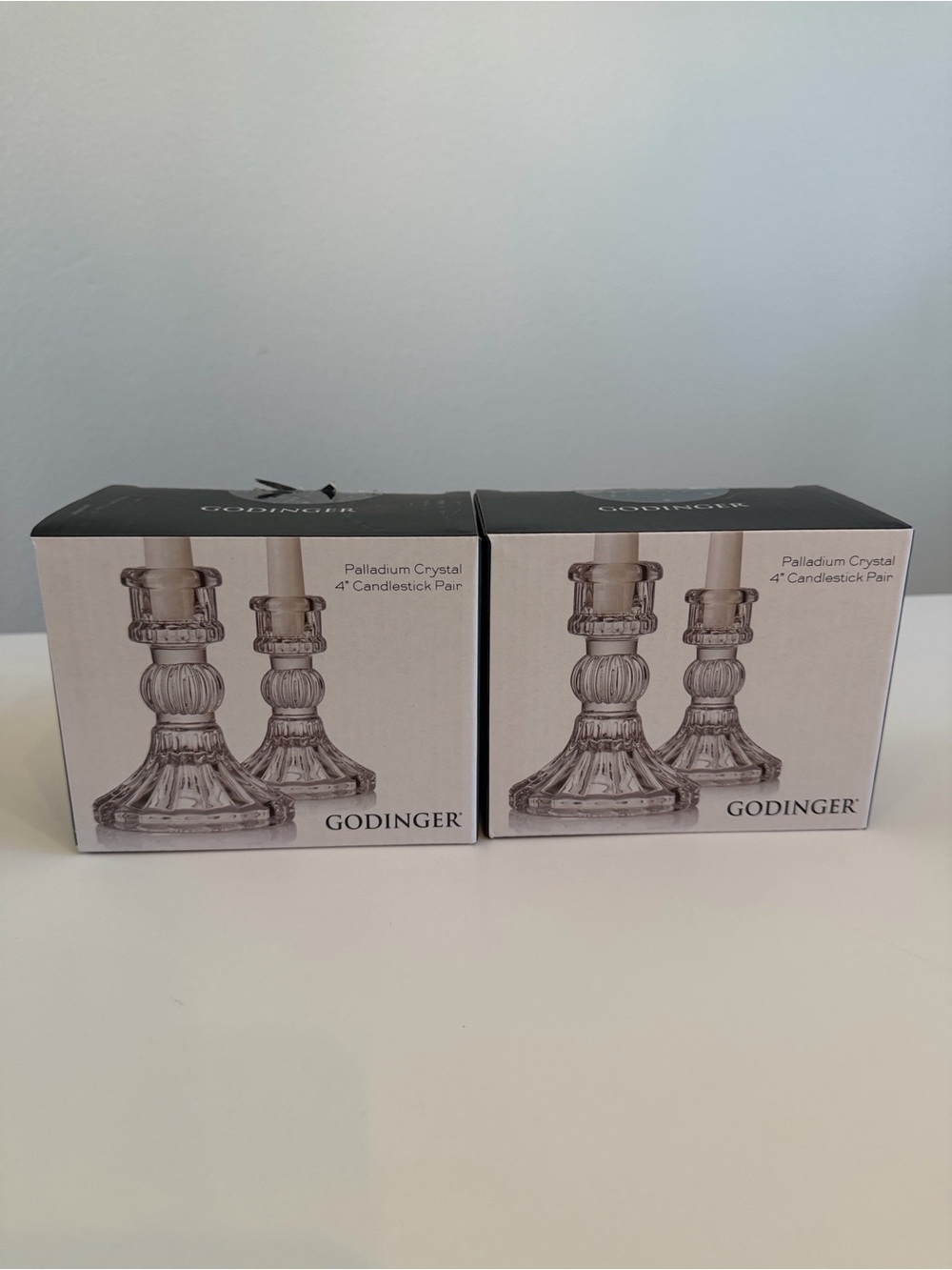 Godinger Palladium Crystal 4” Candlesticks Set of 4 Two Pairs New in Box NIB
